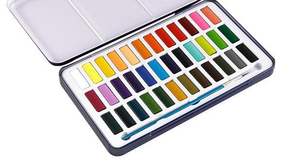 Ensemble d'aquarelle solide de 36 couleurs avec boîte de peinture