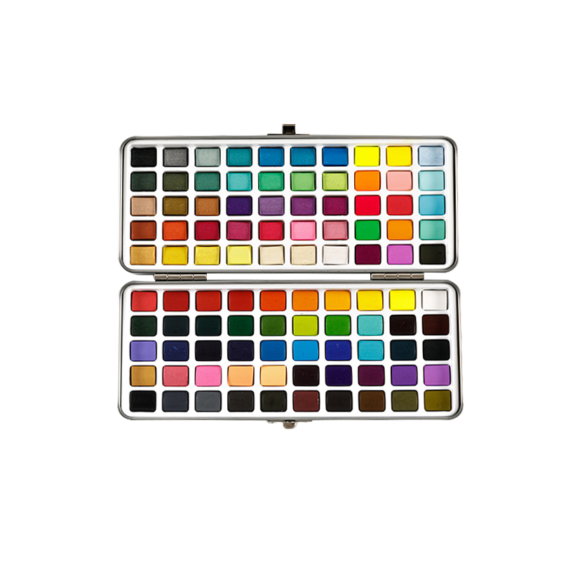 Ensemble de peinture aquarelle solide 90Colors Boîte en métal portable